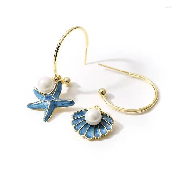 Ohrstecker, modisch, blauer Seestern-Muschel-Ohrring, Perlenlegierung, unregelmäßige Form, Tropfen-Ozean-Strand-Stil für Frauen, Geburtstagsfeier-Geschenk