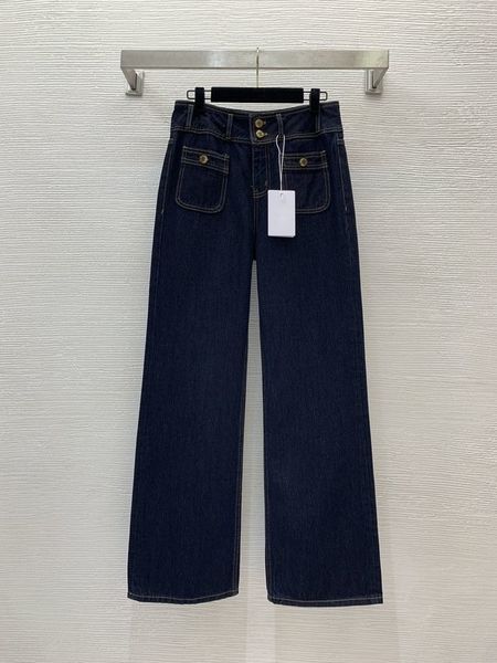 Designer jeans 2024 nova primavera verão moda painéis calças retas marca mesmo estilo calças de luxo roupas femininas 0119-3