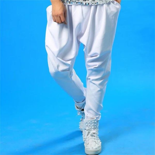Pantolon sahne kişilik erkekler pantolon harem pantolon erkekler ayak pantolon şarkıcı dans rock moda pantalon homme sokak yıldız yenilik beyaz