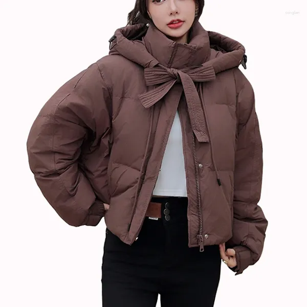 Casacos de trincheira femininos inverno casual curto parkas casaco engrossar jaqueta com capuz 2024 coreano solto outwear algodão quente acolchoado feminino