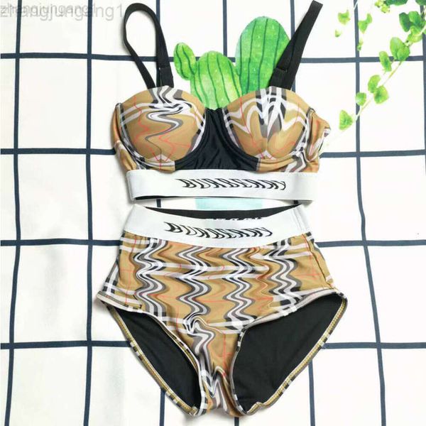 24SS Designer Berberrys Split Badeanzug Steel Lattice Hard Bag High Waist Bikini Damen Badeanzug