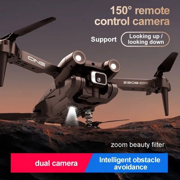 Nuovo drone Z908PRO, dotato di doppia fotocamera ESC a 150°, posizionamento del flusso ottico in bilico stabile, quadricottero per evitare ostacoli su tre lati, decollo/atterraggio con un solo tasto.