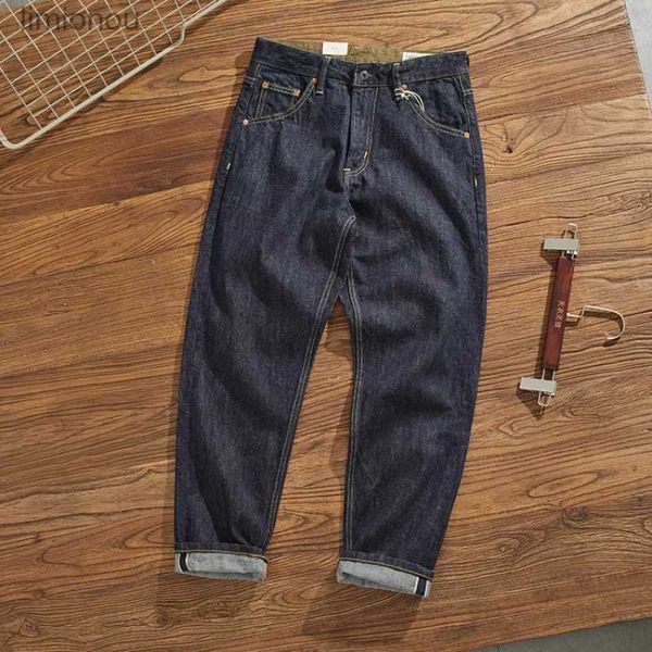 Calças de brim masculinas Heavyweight Selvedge Denim Jeans Roupas Masculinas Cor Original ONE WASH Retro Calças Casuais Calças Soltas Bordadas CônicasL240119