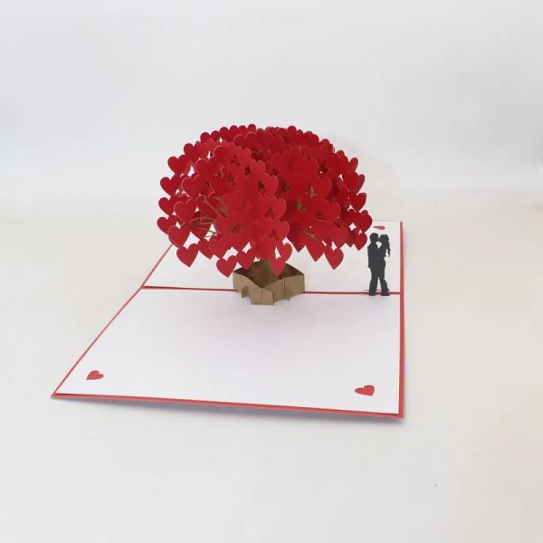 Cartolina d'auguri di invito di carta fatta a mano con albero di cuore d'amore tagliato al laser 3D Cartolina per la festa di nozze di San Valentino ZZ