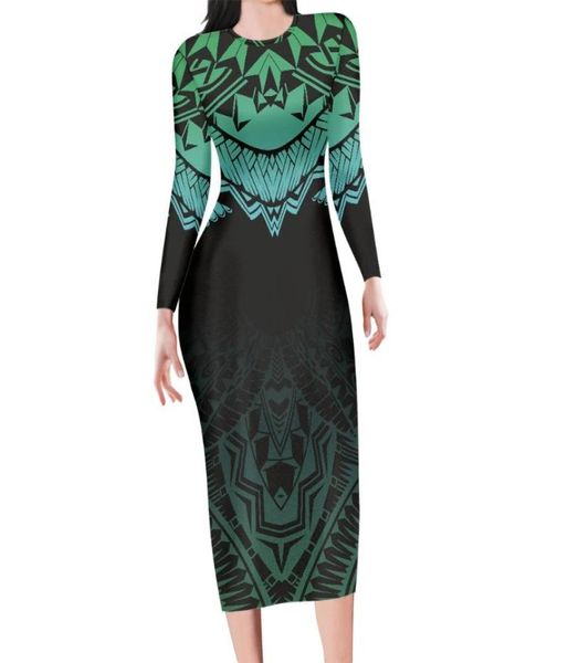 Vestidos casuais polinésio tribal tatuagem impressão sexy bodycon festa para meninas manga longa magro mulheres lápis vestido prom1284538