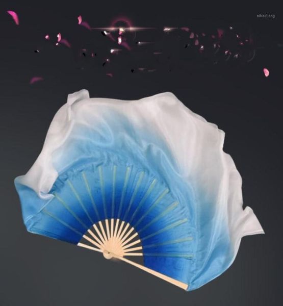 Veli di seta di danza del ventre Donne Spettacoli teatrali Puntelli di danza tradizionale cinese Coppia di ventagli fatti a mano in vera seta Colore personalizzato Blu Bianco13618763
