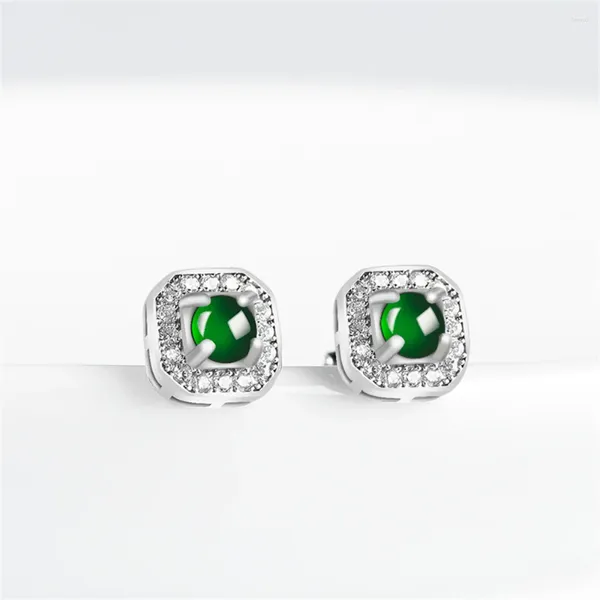 Brincos de prata 925, contas de jadeíte verde natural, quadrado, brinco da sorte, certificado de luxo, joia de orelha de noiva para mulheres