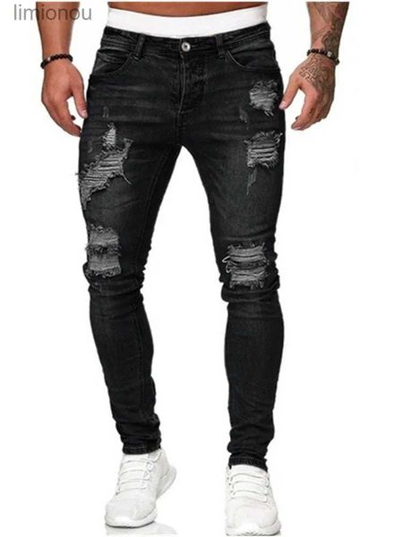 Calças de brim masculinas 2022 novas calças casuais masculinas rasgadas primavera e outono jeans esportivos bolso reto rua corrida macio denim neutro lento l240119