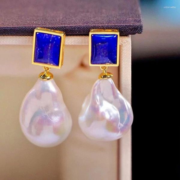 Ohrstecker Natürliche Süßwasser Barocke Perle Für Frauen Edlen Schmuck Lapis Weibliches Geschenk 925 Sterling Silber Elegant Klassisch Einfach