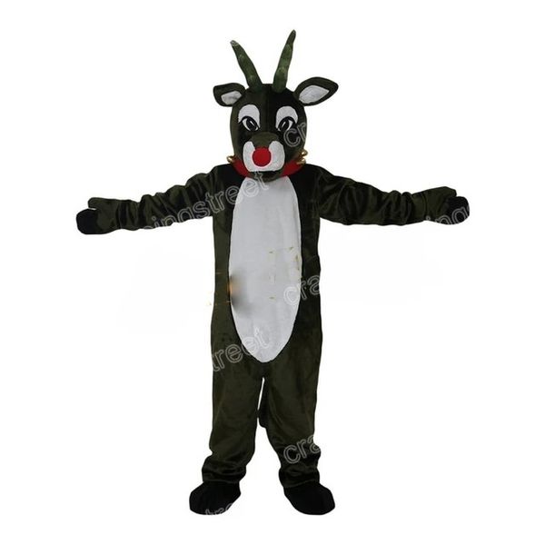 Costume da mascotte di cervo di Natale in peluche verde scuro Personaggio a tema dei cartoni animati Carnevale unisex Carnevale di Halloween Adulti Festa di compleanno Vestito operato per uomini e donne