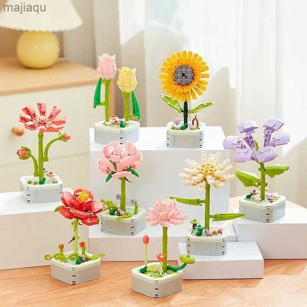 Blocos magnéticos bloco de construção flores vasos plantas girassóis tulipas flores perfumadas decorações quebra-cabeça brinquedos presentes do feriado