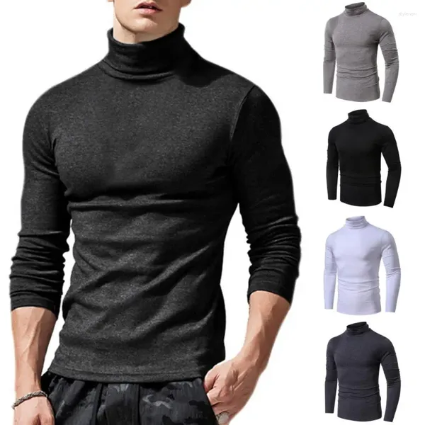 Suéter masculino outono primavera top mock colarinho manga comprida cor sólida macio elástico slim fit skinny pulôver comprimento médio casual bottoming