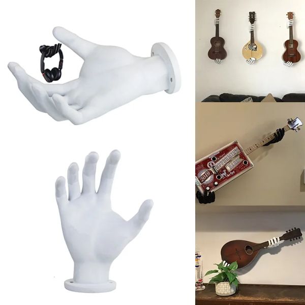 Objetos decorativos estatuetas instrumento de guitarra gancho de parede chave gancho ukulele violoncelo baixo rack modelo simulação mão gancho fone de ouvido cabide zz