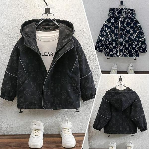 Kinder-Designer-Kleidung, reflektierende Jacke für Jungen, Windjacke mit Reißverschluss, schwarzer Bär, Jacken, Kindermantel