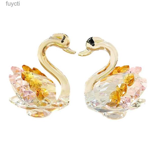 Sanat ve El Sanatları 2pcs Kristal Kuğu Süsleri Yaratıcı Renkli Kuğu Kristal Cam Figürleri Koleksiyon Elmas Swan Hayvan Kağıt Siklet Masa Zanaat YQ240119