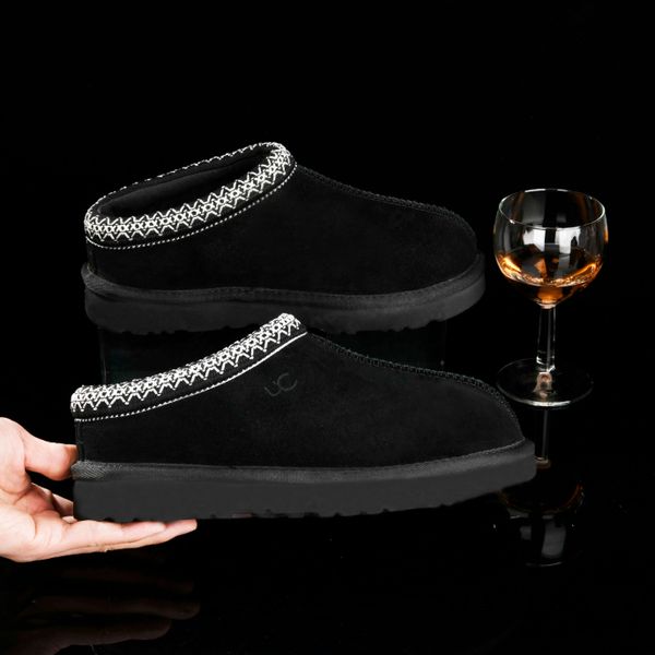 Schwarze Tasman-Slipper für Damen, zum Reinschlüpfen, Damenstiefel, Wildleder, Kastanienbraun, Tasman-Pelz-Slipper, klassische Senfkorn-Ultra-Mini-Luxus-Tazz-Hausschuhe