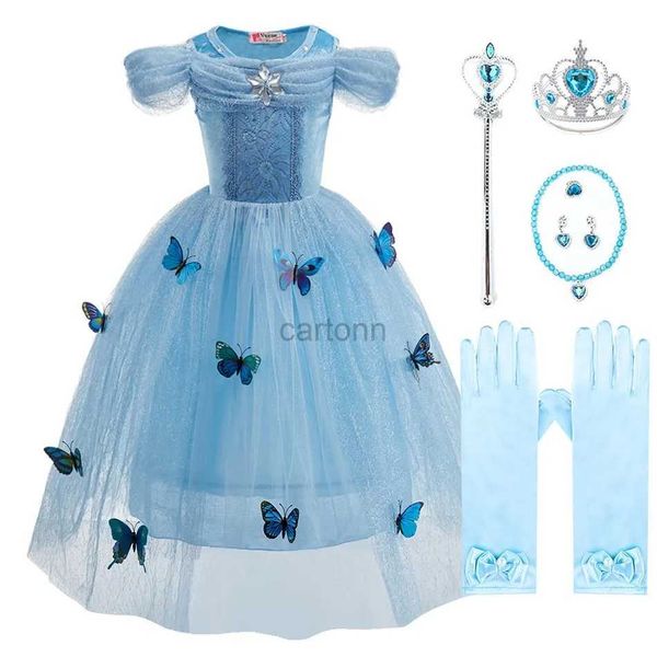 Vestidos de menina Kids Princess Dress Up With Butterflies Girls Cinderela fantasia de carnaval roupas de aniversário Crianças Festa FACK DISGUENSEN240118