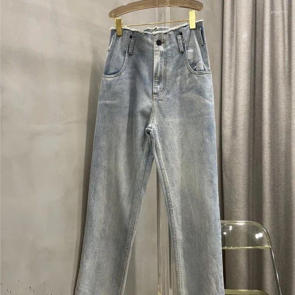 Calças femininas jeans cintura alta lavagem leve água para fazer calças jeans velhas