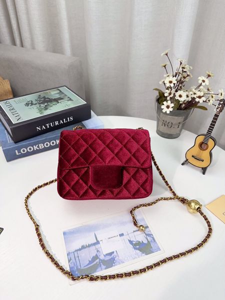 Borse a tracolla in velluto CF colore rosso di alta qualità, affascinante borsa tote classica Famose borse di designer di lusso di colore brillante morbido Vday