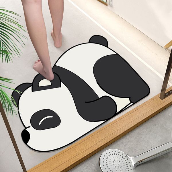 Weiche Kieselgur, Toilettentür, Panda-Bodenmatte, Badezimmer wasserabsorbierende und rutschfeste Fußmatte