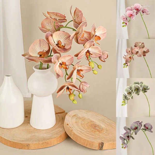 Flores decorativas simulação toque real artificial 7 cabeças peças centrais do casamento arranjo floral borboleta orquídea decorações para casa