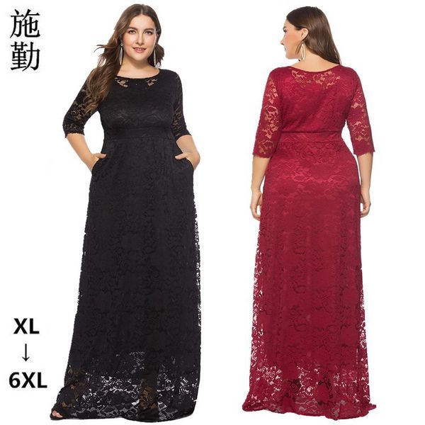 Novidade vestido feminino plus size com bolso de renda vestido de noite saias de dama de honra XL-6XL