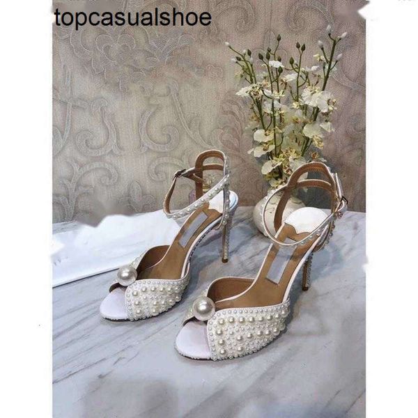 JC Jimmynessità Choo Designer Sandals Pearl Uxury Sacora Women Elegant Bridal Dress Wedding Shoes Platform Teli perle in pelle Sandalo
