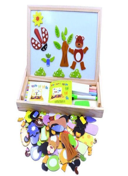 Multifunktionale Holztafel mit Tiermotiv, magnetisches Puzzle, Whiteboard, Tafel, Zeichenstaffelei, Kunstspielzeug für Kinder, Who2098669