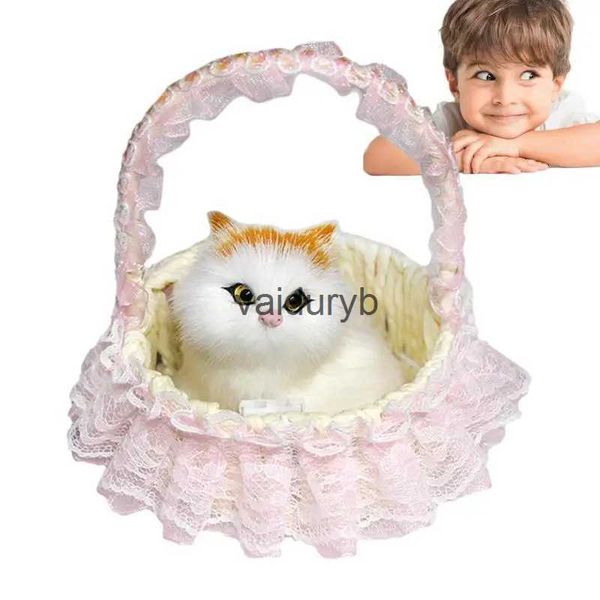 Zeka oyuncakları flaş çiçek sepeti simülasyonu uyuyan kedi süslemeleri uzun ipeksi peluş peluş sevimli küçük kedi oyuncak bebek dekorasyon için ldren hediyesi vaiduryb
