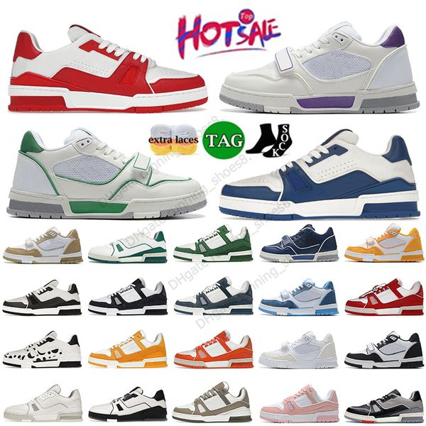 Alta Qualidade Em Relevo Virgil Trainer Sapatos Casuais Calfskin Low Overlays Verde Abloh Denim Laranja Marrom Branco Tênis Lona Marca Tênis Tamanho EUR36-45