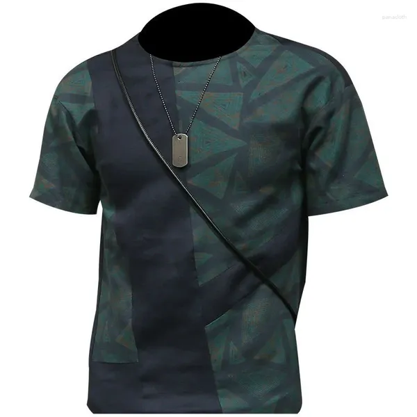 Homens Camisetas Estilo Étnico Chinês T-shirt Tendência Manga Curta Slim Fit Casual Wear Roupas Coloridas Splicing Retro