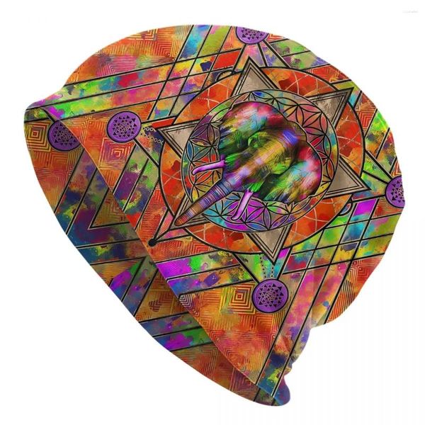 Berets elefante na geometria sagrada composição cor gorro bonés antigo egito arte digital crânios gorros esqui bonnet homme chapéus