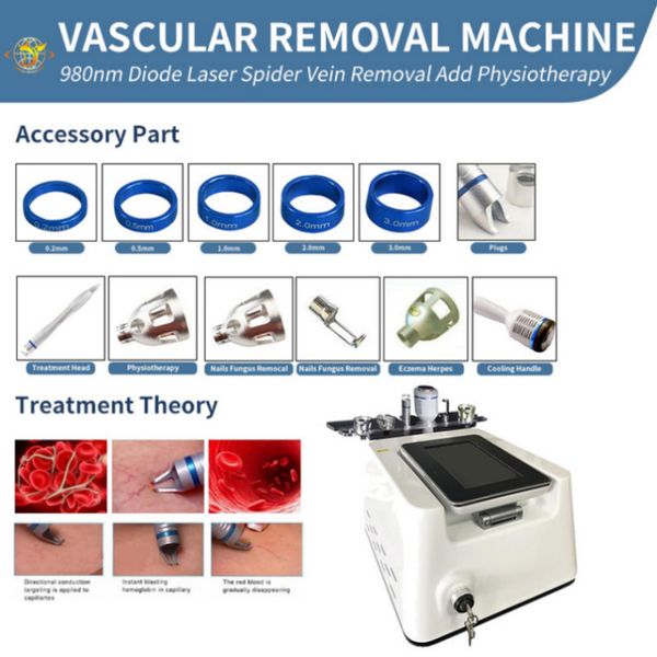 Vena del ragno del vaso sanguigno a diodo 980 Nm Rimuovere la macchina per la cura della pelle per la rimozione vascolare laser 4 Dimensioni spot 30 W Potenza di uscita Machines189