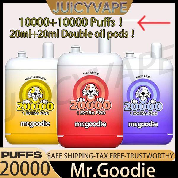 Originale Mr.Goodie 20000 puff Penna vape usa e getta 20k puff vape 2% 5% Livello mrgoodie doppie cartucce preriempite da 20 ml Batteria ricaricabile da 650 mah Type-C 12 flaovrs