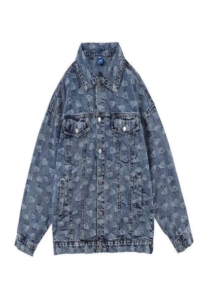 Harajuku Retro Sweetheart Ricamo Completo Lavato Coppia Cappotto di Jeans Giacca a Vento Oversize Casual Jeans Allentati Giubbotti Mens7381207