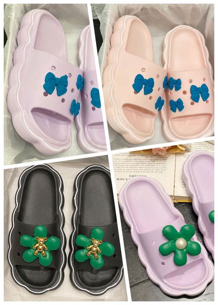 Zomer Nieuwe Outdoor Zachte Zool Cartoon Graffiti Slippers Dames Strand Sandalen Casual Schoenen DIY Wit Paars Roze Beer Bloemen