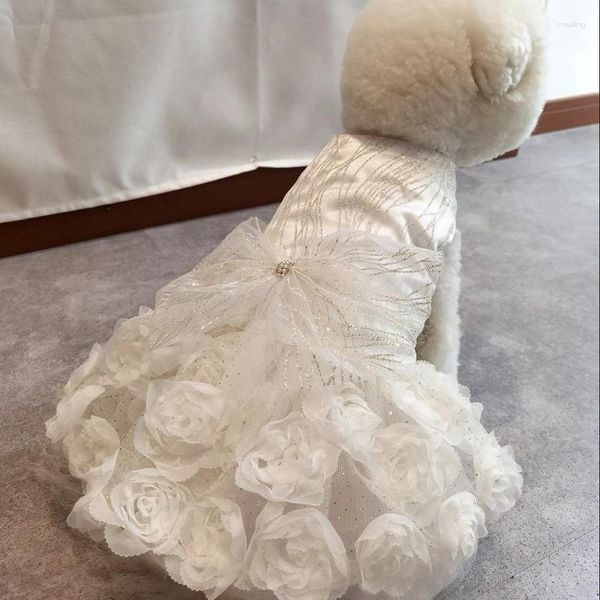 Hundebekleidung Haustier Partykleid Weiß Rosa Hochzeit Pailletten Blume Prinzessin Kleidung BF1185