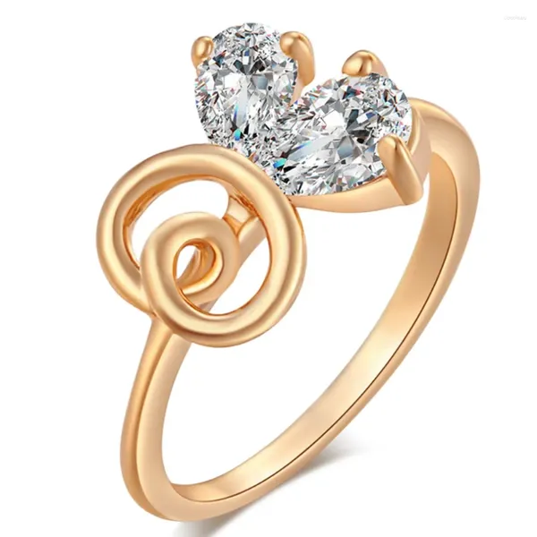 Cluster Ringe Gold Farbe Kurve Geometrie Kubikzircon Hochzeit Verlobungsring für Frau Mädchen österreichische Kristalle Geschenk Großhandel Dropshippi