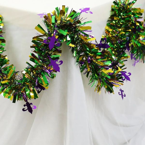 Mardi Gras Asma Dekorasyonlar Karnaval Partisi Dans Çelenk Dekor Dekor Karışık Renk Metalik Twist Tinsel Garlands Parti Malzemeleri 240119