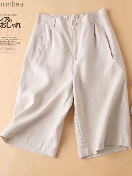 Pantaloncini da donna Pantaloncini estivi da donna in lino bianco Casual Abiti estivi solidi per le donne 2023 Pantaloncini da donna larghi alla moda oversizeL240119