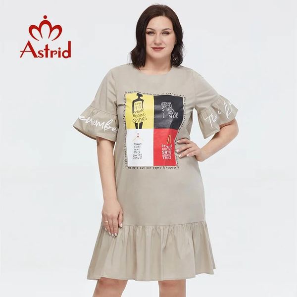Vestido vestido de verão feminino Astrid 2023 vestido de travamento fofo midi algodão grande letra de letra desenho animado Design de capa de puff buff novo em vestidos