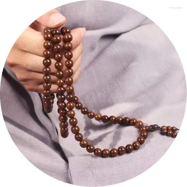 Strand natural de seda dourada sândalo contas de buda afundado material antigo ébano oração masculino e feminino casal pulseira