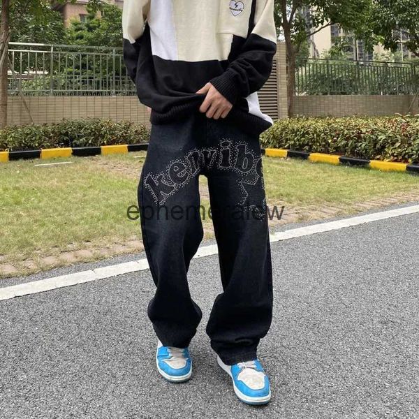 Jeans da uomo Y2K Pantaloni jeans da uomo e da donna Tubo dritto allentato Lettere americane Trapano caldo Hip Hop Tendenza moda Pantaloni casual Streetweareffimero