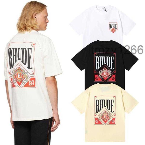 Designer Mode Kleidung T-Shirts Hip Hop T-Shirts Rhude Wine Red Card Print High Street Paar Sommer Reine Baumwolle Kurzarm T-Shirt Streetwear Loose Sportswear J1O6