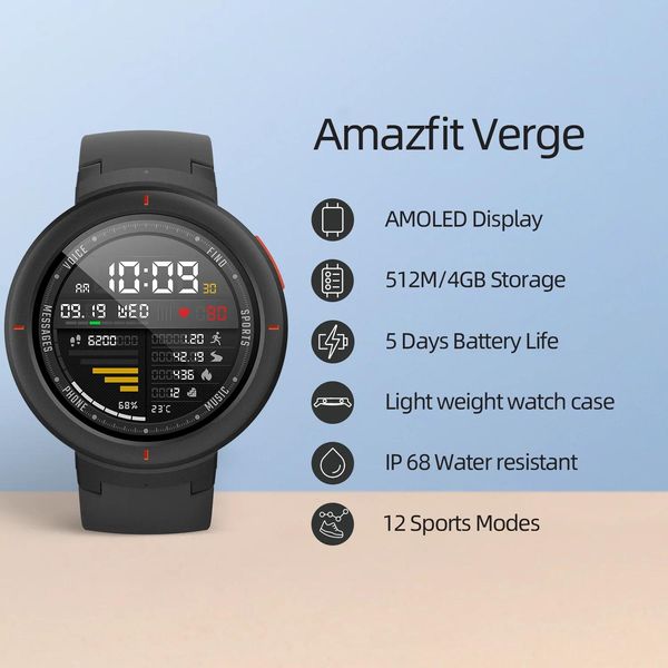 Uhren Neue Amazfit Verge Sport Smartwatch GPS Bluetooth Mikrofon Lautsprecher Schrittzähler Nachricht Push Herzfrequenz für Android iOS Telefon