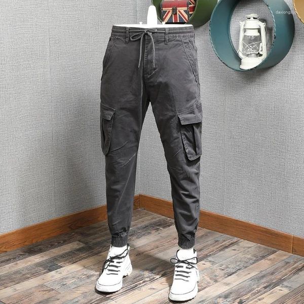 Männer Hosen Taktische Casual Cargo Männer Hip Hop Streetwear Dunkelgrau Baumwolle Multi Taschen Kordelzug Jogging Hose