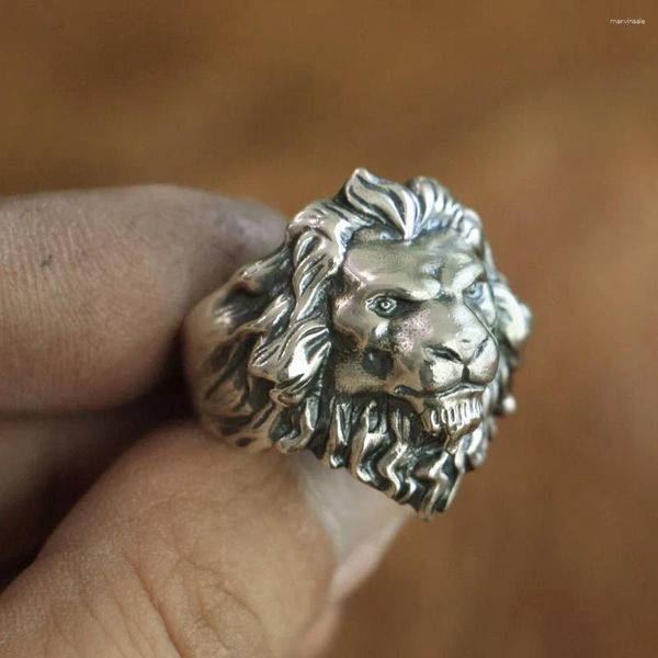 Anéis de cluster King Of Lion Anel Alto Detalhes 925 Sterling Silver Mens Biker Punk TA109 US Tamanho 7-15