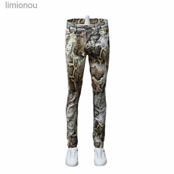 Jeans da uomo 2020New Fashion Uomo Jeans stampati serpentina Pantaloni Dring Maoured Pantaloni a fiori Jeans skinny da uomo Classico Snake GrainL240119