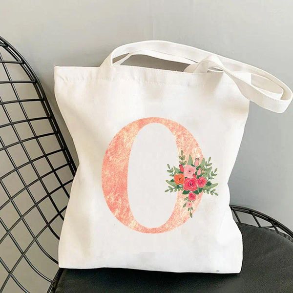 Sacos de compras Harajuku Shopper Bag Canvas Tote Casual Grande Capacidade Ombro Flor Carta Fonte A B C D E F G Eco