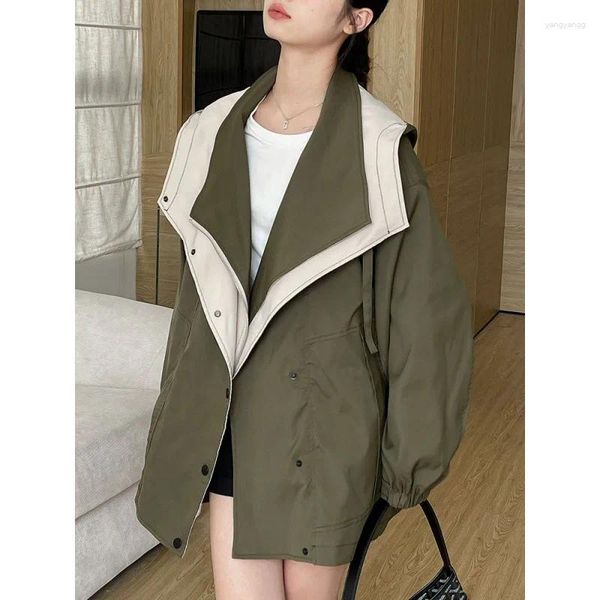 Jaquetas femininas 2024 primavera comprimento médio blusão com cintura envolta high end casual coreano trabalho trench coat